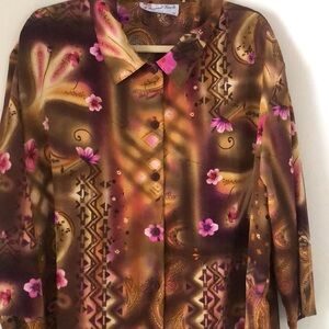 Women’s Y2k rare fall brown Vintage A personal Touch button floral shirt